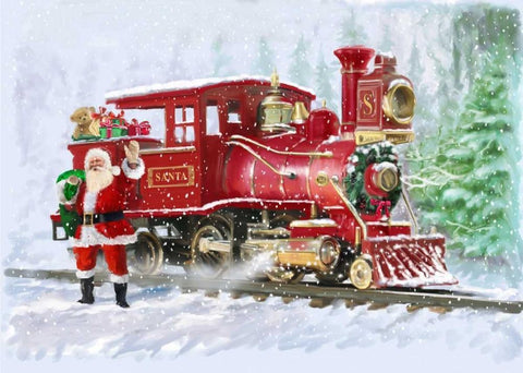 Christmas Train White Modern Wood Framed Art Print with Double Matting by P.S. Art Studios