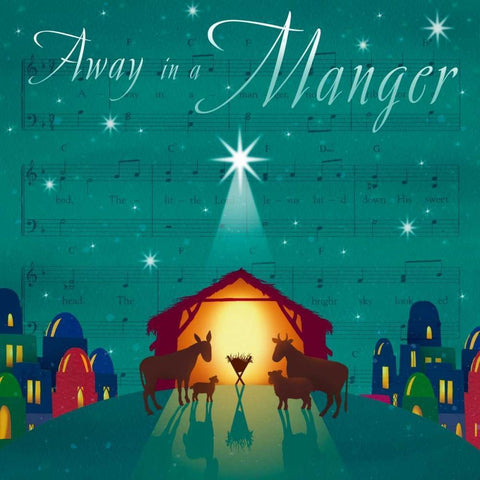 Away in a Manger White Modern Wood Framed Art Print with Double Matting by P.S. Art Studios