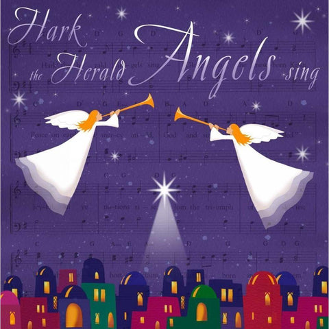 Hark the Herald Angles Black Modern Wood Framed Art Print by P.S. Art Studios