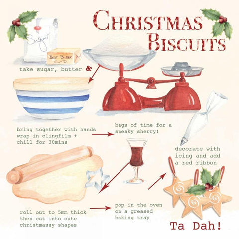 Christmas Biscuits White Modern Wood Framed Art Print with Double Matting by P.S. Art Studios