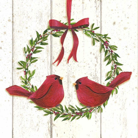 Cardinal Wreath Gold Ornate Wood Framed Art Print with Double Matting by P.S. Art Studios
