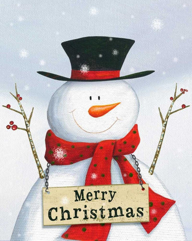 Merry Christmas Snowman Black Ornate Wood Framed Art Print with Double Matting by P.S. Art Studios
