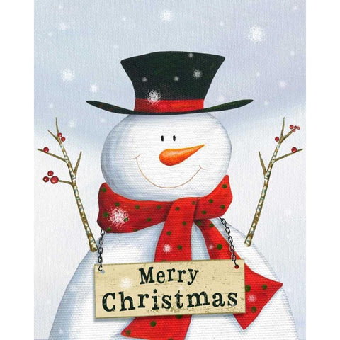 Merry Christmas Snowman Black Modern Wood Framed Art Print by P.S. Art Studios