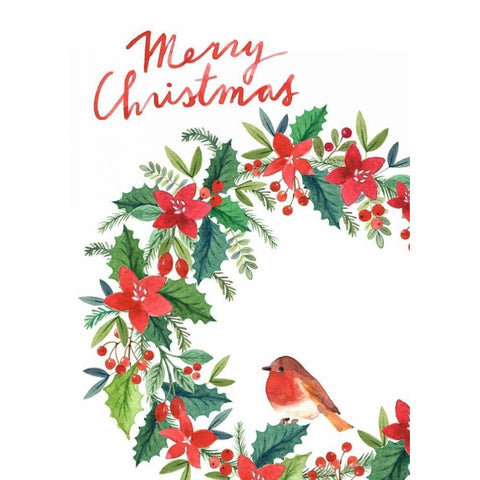 Merry Christmas Wreath White Modern Wood Framed Art Print by P.S. Art Studios