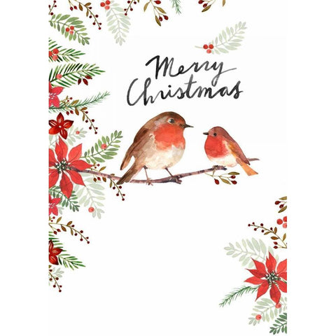 Merry Christmas Birds Black Modern Wood Framed Art Print with Double Matting by P.S. Art Studios