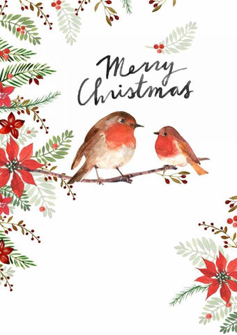 Merry Christmas Birds White Modern Wood Framed Art Print with Double Matting by P.S. Art Studios