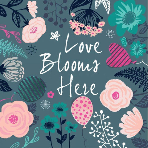 Love Blooms Here Black Modern Wood Framed Art Print by P.S. Art Studios