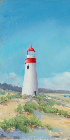 Lighthouse Tall White Modern Wood Framed Art Print with Double Matting by P.S. Art Studios