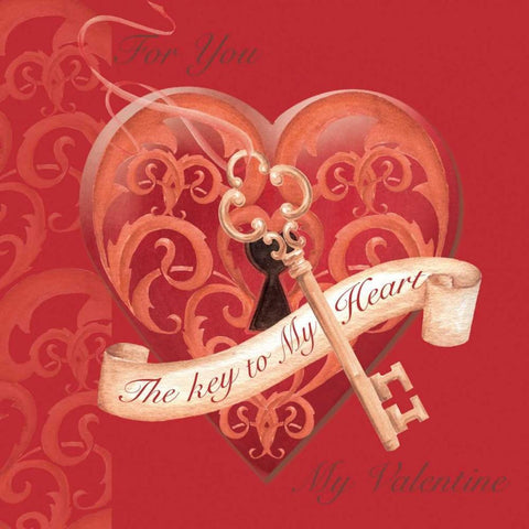The Key to My Heart Black Ornate Wood Framed Art Print with Double Matting by P.S. Art Studios