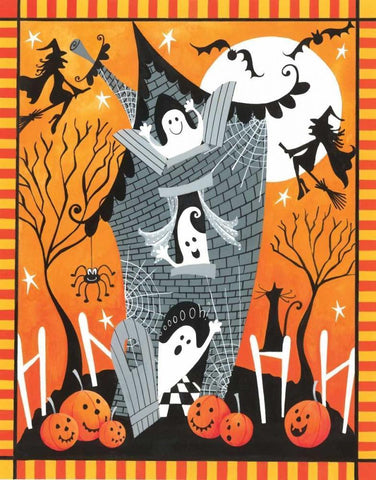 Haunted House Ghosts White Modern Wood Framed Art Print with Double Matting by P.S. Art Studios