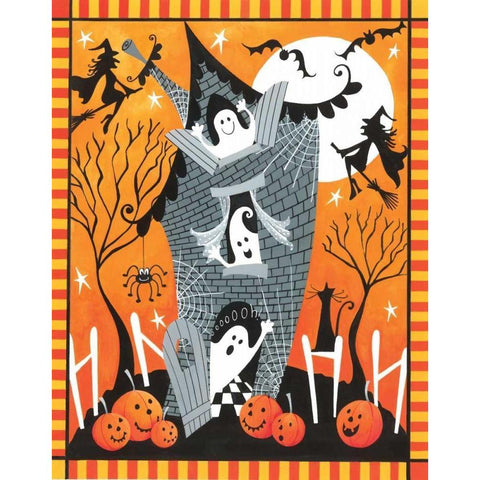 Haunted House Ghosts Black Modern Wood Framed Art Print with Double Matting by P.S. Art Studios