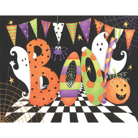 Boo White Modern Wood Framed Art Print by P.S. Art Studios