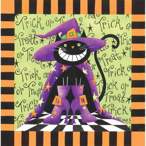 Halloween Cat White Modern Wood Framed Art Print by P.S. Art Studios