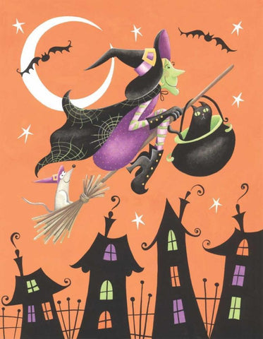 Halloween Witch Black Ornate Wood Framed Art Print with Double Matting by P.S. Art Studios