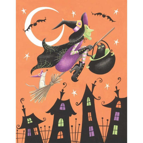 Halloween Witch White Modern Wood Framed Art Print by P.S. Art Studios