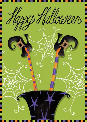 Happy Halloween Witch White Modern Wood Framed Art Print with Double Matting by P.S. Art Studios