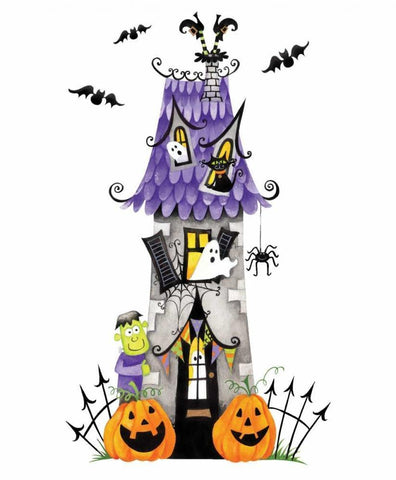 Haunted House Black Ornate Wood Framed Art Print with Double Matting by P.S. Art Studios