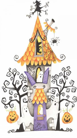 Haunted Halloween White Modern Wood Framed Art Print with Double Matting by P.S. Art Studios