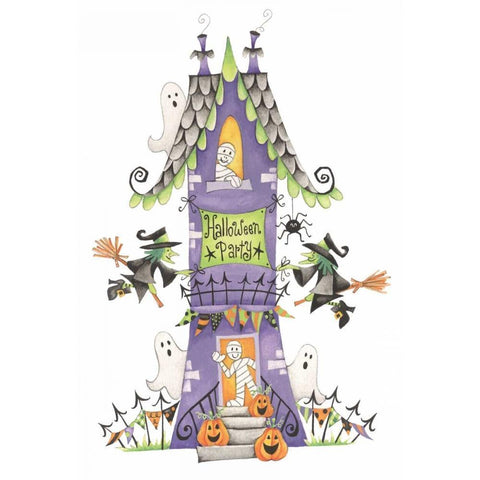 Halloween Party House Gold Ornate Wood Framed Art Print with Double Matting by P.S. Art Studios