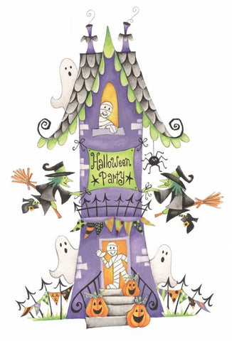 Halloween Party House Black Ornate Wood Framed Art Print with Double Matting by P.S. Art Studios