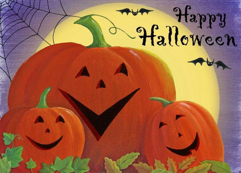 Happy Halloween Lanterns White Modern Wood Framed Art Print with Double Matting by P.S. Art Studios