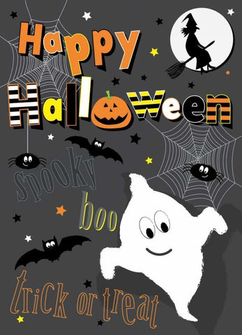 Happy Halloween White Modern Wood Framed Art Print with Double Matting by P.S. Art Studios