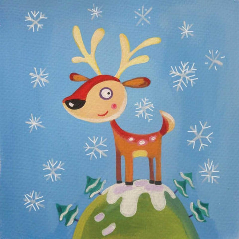 Mountain Top Reindeer Gold Ornate Wood Framed Art Print with Double Matting by P.S. Art Studios