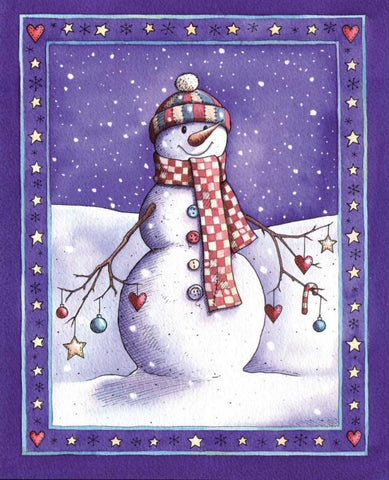 Holiday Snowman Black Ornate Wood Framed Art Print with Double Matting by P.S. Art Studios