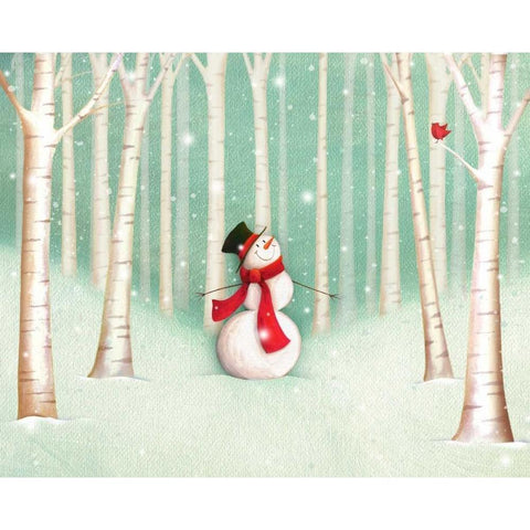Holiday Joys Snowman Black Modern Wood Framed Art Print with Double Matting by P.S. Art Studios