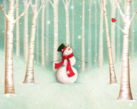 Holiday Joys Snowman White Modern Wood Framed Art Print with Double Matting by P.S. Art Studios