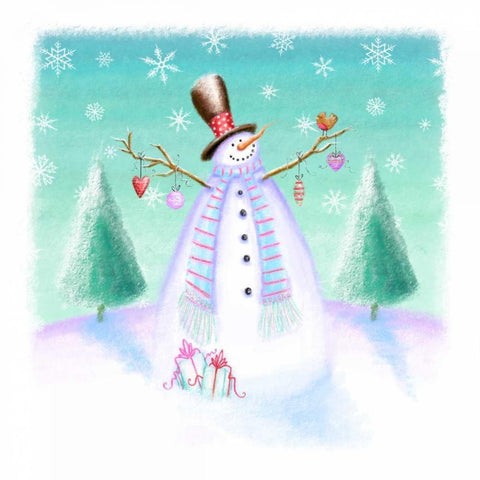 Holiday Snowman White Modern Wood Framed Art Print by P.S. Art Studios