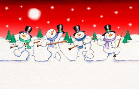 Dancing Snowmen Black Ornate Wood Framed Art Print with Double Matting by P.S. Art Studios