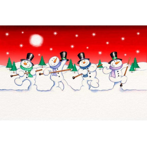 Dancing Snowmen White Modern Wood Framed Art Print by P.S. Art Studios