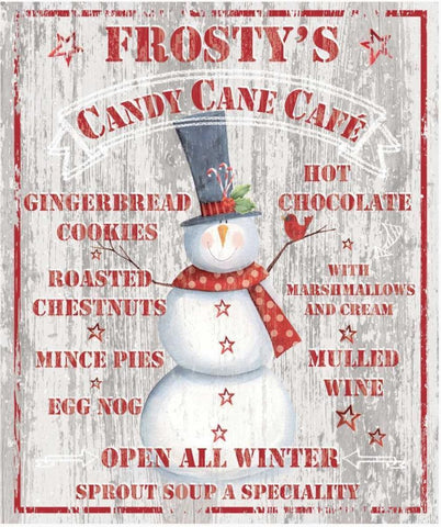 Frostys Candy Cane Cafe White Modern Wood Framed Art Print with Double Matting by P.S. Art Studios