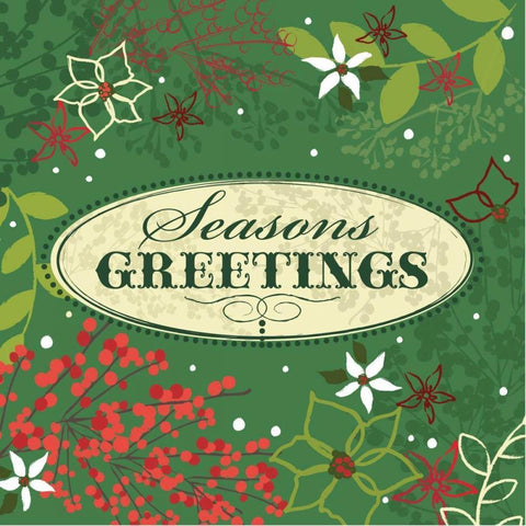 Seasons Greetings White Modern Wood Framed Art Print with Double Matting by P.S. Art Studios