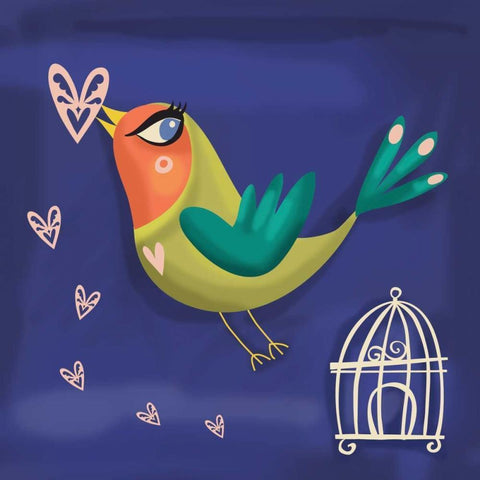 Love Bird White Modern Wood Framed Art Print by P.S. Art Studios