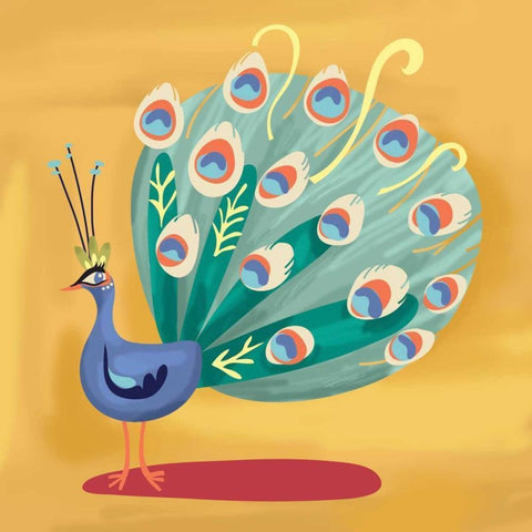 Fancy Peacock White Modern Wood Framed Art Print by P.S. Art Studios