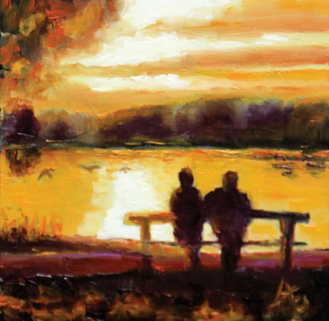Couple Sunset Black Ornate Wood Framed Art Print with Double Matting by P.S. Art Studios