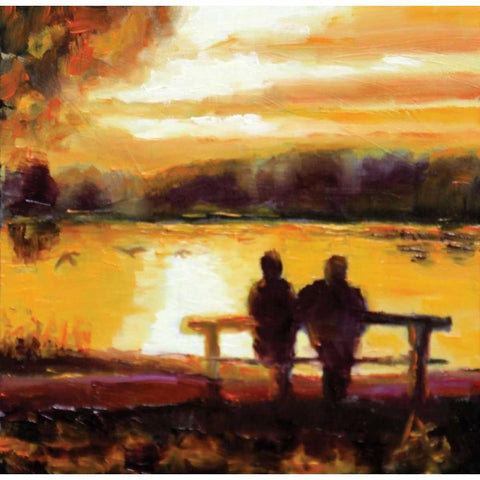 Couple Sunset White Modern Wood Framed Art Print by P.S. Art Studios