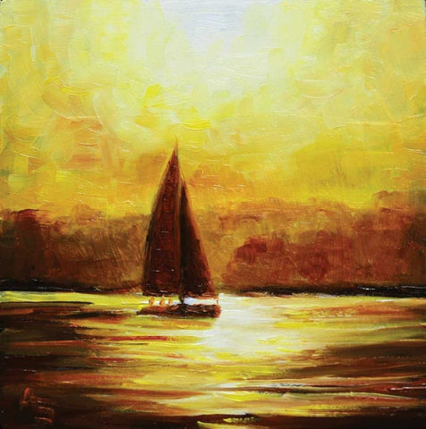 Sail Sunset White Modern Wood Framed Art Print with Double Matting by P.S. Art Studios