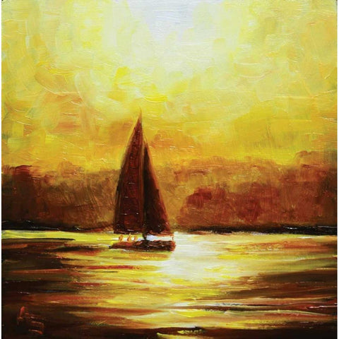 Sail Sunset Black Modern Wood Framed Art Print by P.S. Art Studios