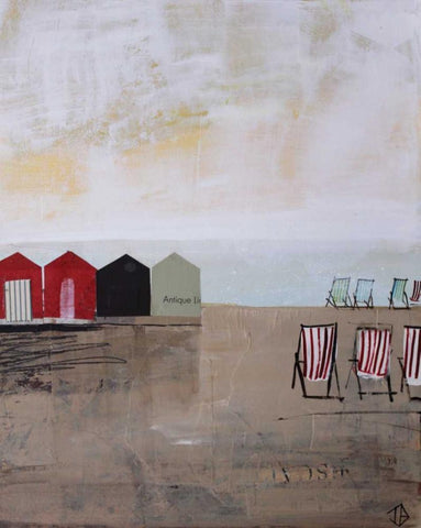 Beach Abstract III White Modern Wood Framed Art Print with Double Matting by P.S. Art Studios