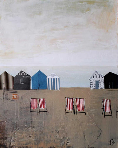 Beach Abstract IV White Modern Wood Framed Art Print with Double Matting by P.S. Art Studios