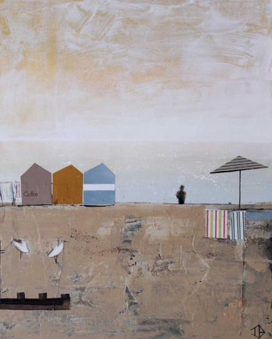 Beach Abstract V White Modern Wood Framed Art Print with Double Matting by P.S. Art Studios