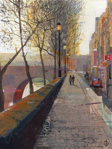 Serene Walk White Modern Wood Framed Art Print with Double Matting by P.S. Art Studios