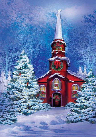 Christmas Meeting House Black Ornate Wood Framed Art Print with Double Matting by P.S. Art Studios