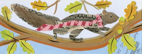 Squirrel White Modern Wood Framed Art Print with Double Matting by P.S. Art Studios