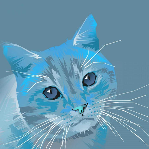 Cat in Blue White Modern Wood Framed Art Print by P.S. Art Studios