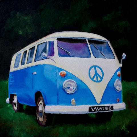 Blue Van Black Modern Wood Framed Art Print by P.S. Art Studios