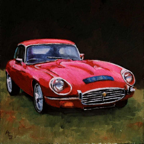 Red Car Black Modern Wood Framed Art Print with Double Matting by P.S. Art Studios